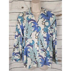 Tianello Floral Asian Shirt Blouse Top XL Tencel Rayon Button Up Womens